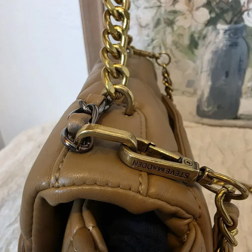 Steve Madden Bterra Tan Quilted Faux Leather Bag Top Handle Crossbody